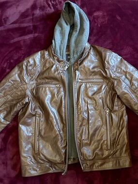Guess Brown Faux Leather Hooded Jacket